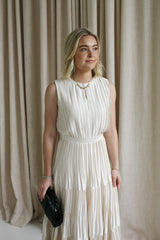 Sleeveless Taupe Pleat Dress