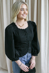 Claudia Scallop Blouse-Black