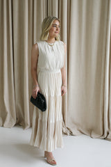Sleeveless Taupe Pleat Dress