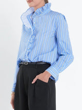 Blue Striped Ruffle Blouse