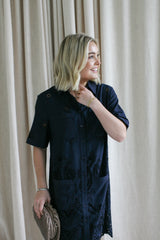 Navy Eyelet Shift Dress