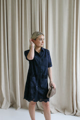 Navy Eyelet Shift Dress