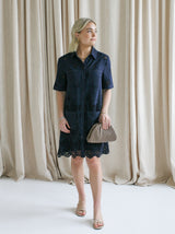 Navy Eyelet Shift Dress