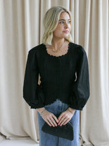 Claudia Scallop Blouse-Black