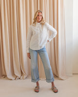 Tie Neck Button Up- White