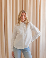 Tie Neck Button Up- White