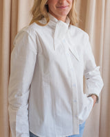 Tie Neck Button Up- White
