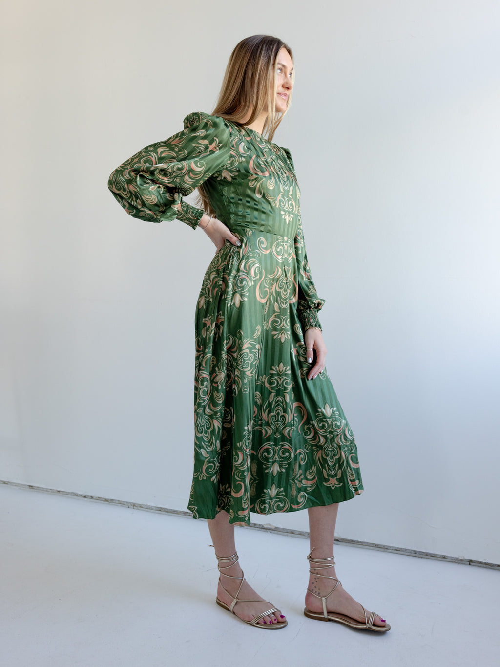 caroline midi dress Caroline Floral Satin Midi Dress