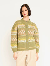 Mirth Cusco Fairisle Knit Cardigan in Olive Oil