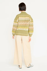 Mirth Cusco Fairisle Knit Cardigan in Olive Oil