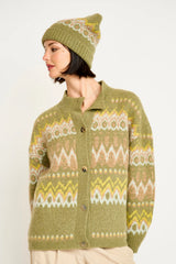 Mirth Cusco Fairisle Knit Cardigan in Olive Oil