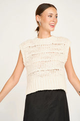 Mirth Ladderstitch Knit Vest in Cream