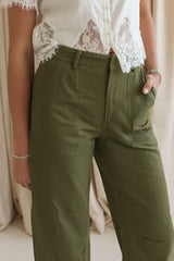 Allie Barrel Leg Pants- Olive
