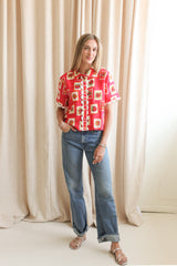 Summer Stamp Linen Top