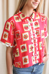 Summer Stamp Linen Top