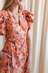 Ulla Johnson Darya Drop Waist Midi Dress - Coral Peony