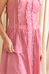 Emery Gingham Midi Dress - Red