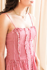 Emery Gingham Midi Dress - Red