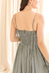 Emery Gingham Midi Dress - Navy