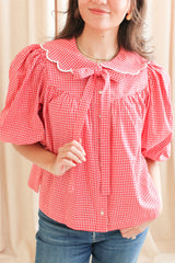 Katherine Scalloped Blouse - Red