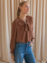 Remi Bow Blouse- Brown