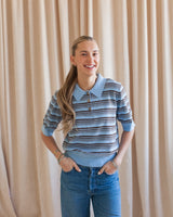 Ayla Striped Polo- Blue