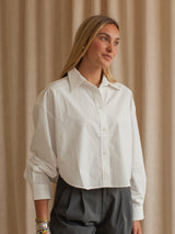 White Cropped Button Down
