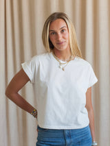 Ava Cuffed Tee- White