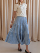 Ice Blue Pleated Midi Skirt
