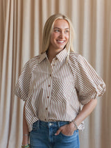 Sophie Pinstripe Blouse - Brown