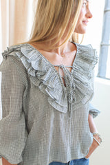 Rachelle Ruffle Blouse- Plaid