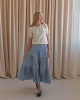 Ice Blue Pleated Midi Skirt