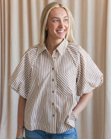Sophie Pinstripe Blouse - Brown