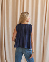 Doris Pleat Blouse - Navy