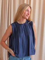 Doris Pleat Blouse - Navy