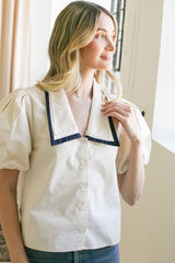 Tara Contrast Collared Blouse
