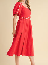 Red Scallop Midi Dress