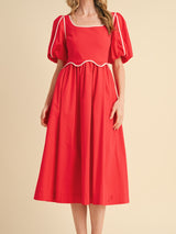 Red Scallop Midi Dress
