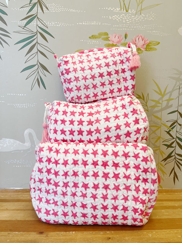 Block Print Cosmetic Bag Set - Pink