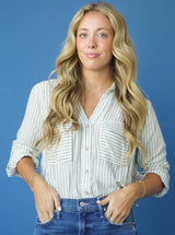 Cora Stripe Blouse Olive