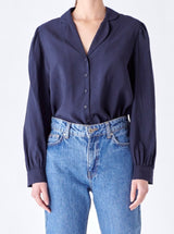 Scallop Silk Blouse - Navy