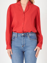 Scallop Silk Blouse - Red