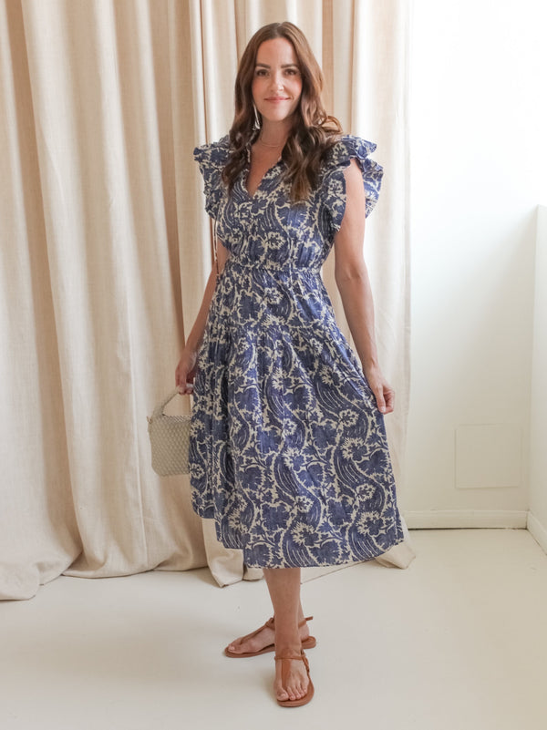 Ulla Johnson Kairi Flutter Sleeve Midi Dress - Ocean