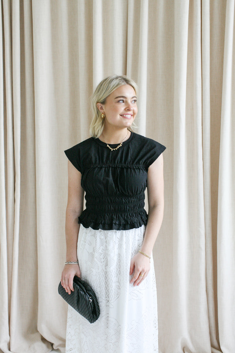 Mya Smocked Top - Black