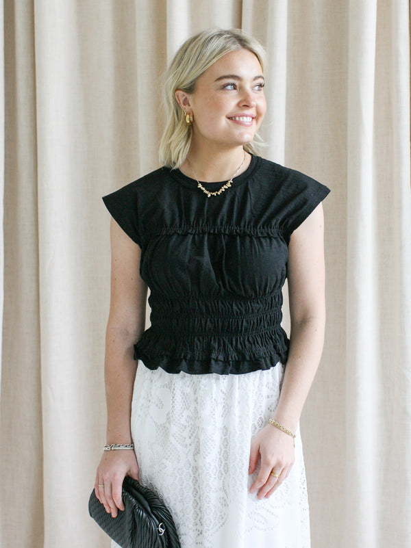 Mya Smocked Top - Black