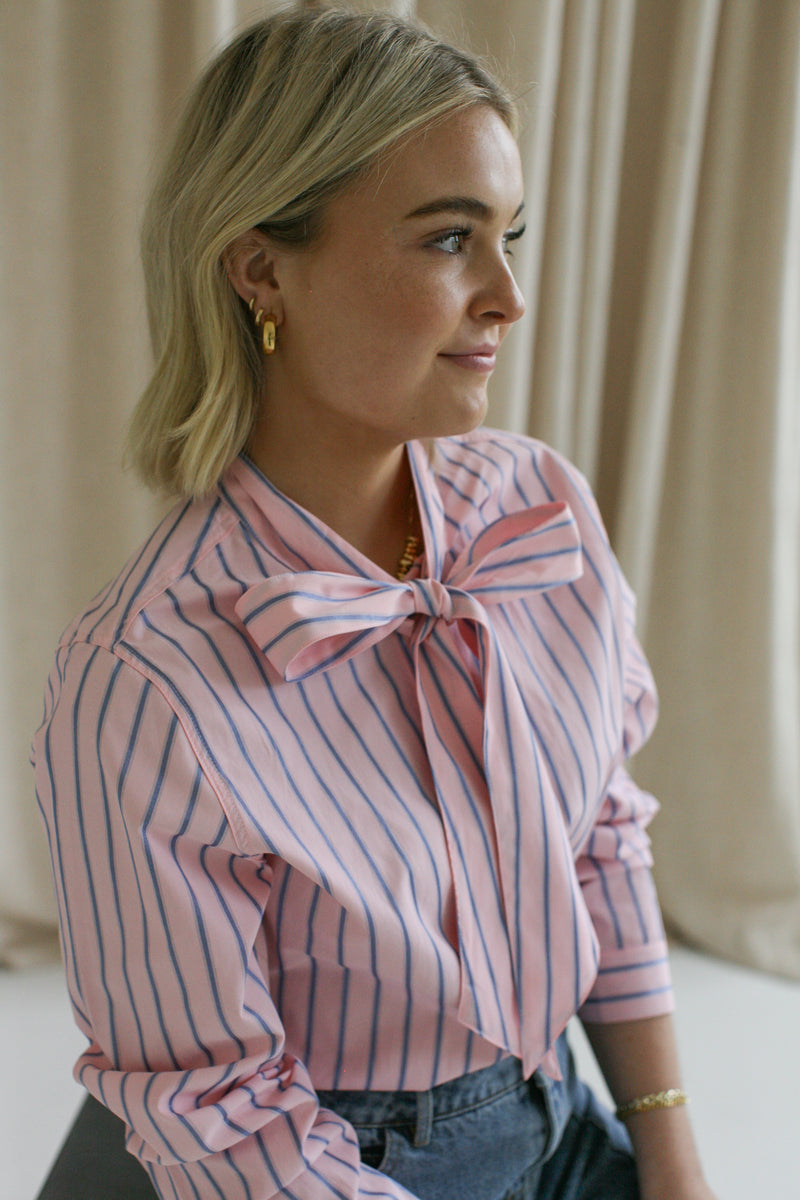 Stacey Striped Bow Button Up