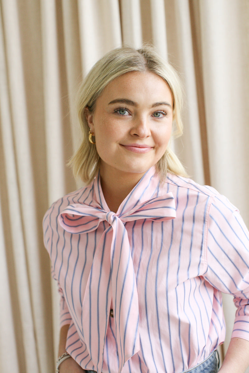 Stacey Striped Bow Button Up