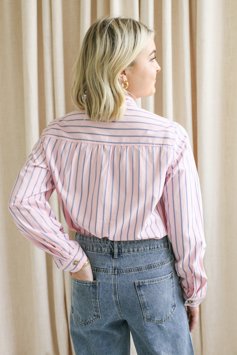Stacey Striped Bow Button Up