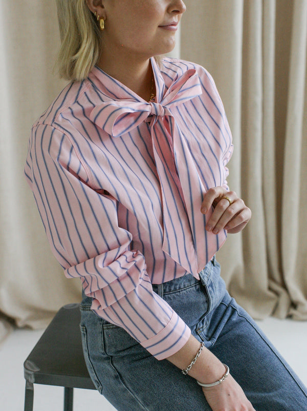 Stacey Striped Bow Button Up