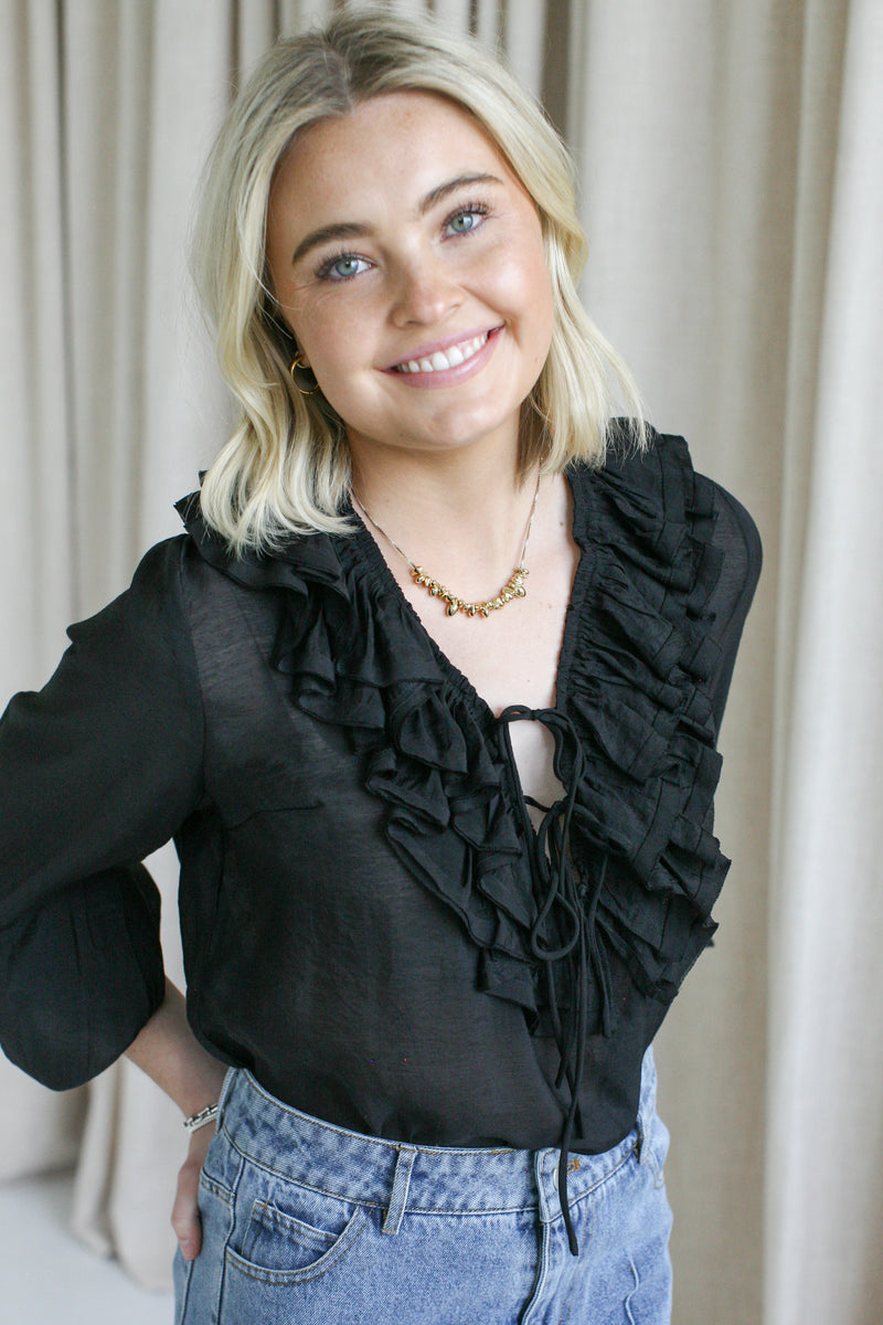 Rachelle Ruffle Blouse - Black